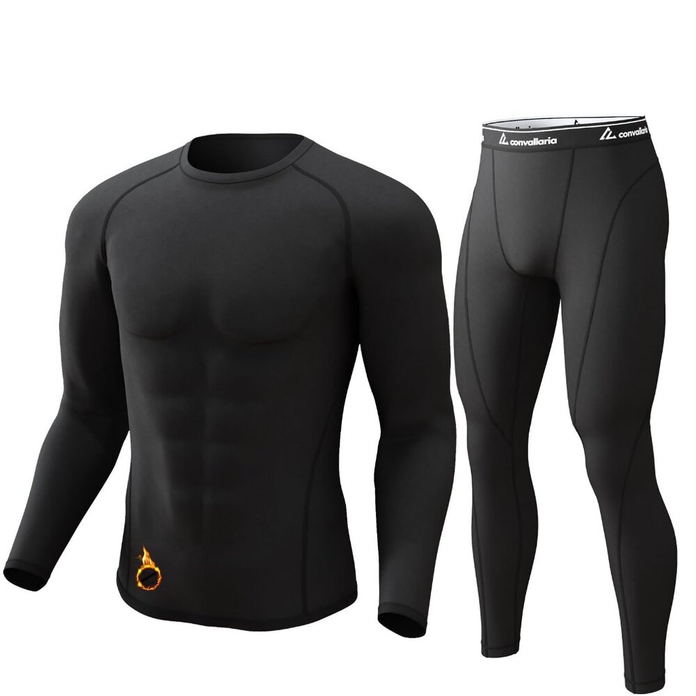 Men's Thermal Underwear Set Fleece Lined Base Layer Cold Weather Hunting Gear